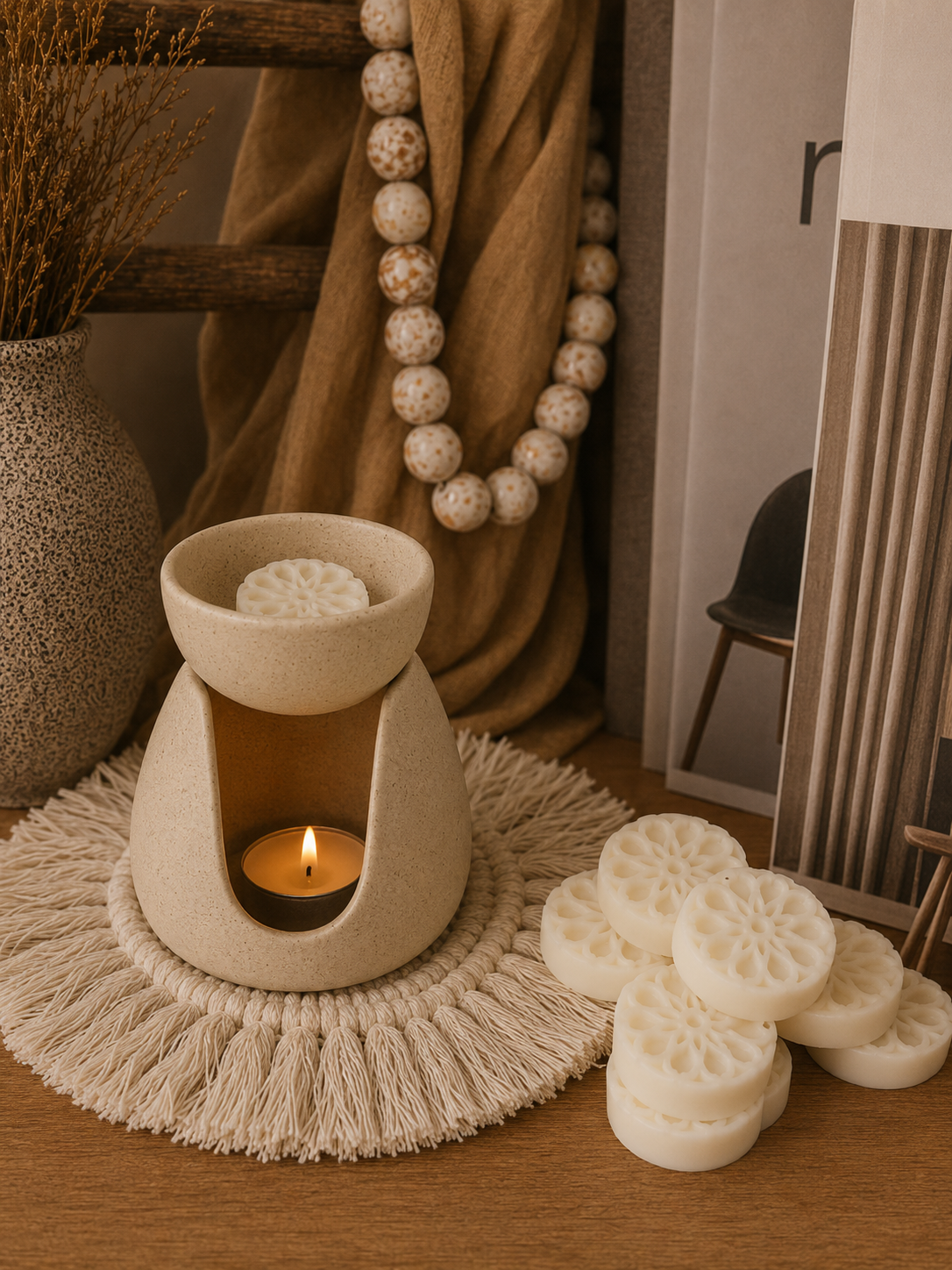 Ceramic Stoneware Wax Warmer - Cream - Beige